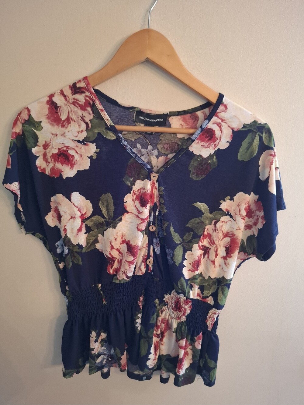 Floral Navy Smocked Ruched Ruffle Crop Top Feminine Indie Fairy Cottagecore M